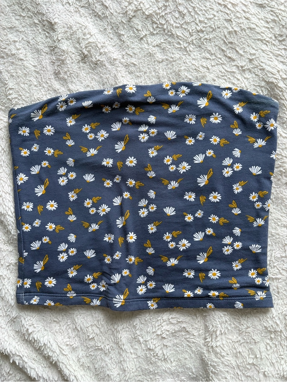 Floral Tube Top in Navy with White & Mustard Daisy Print